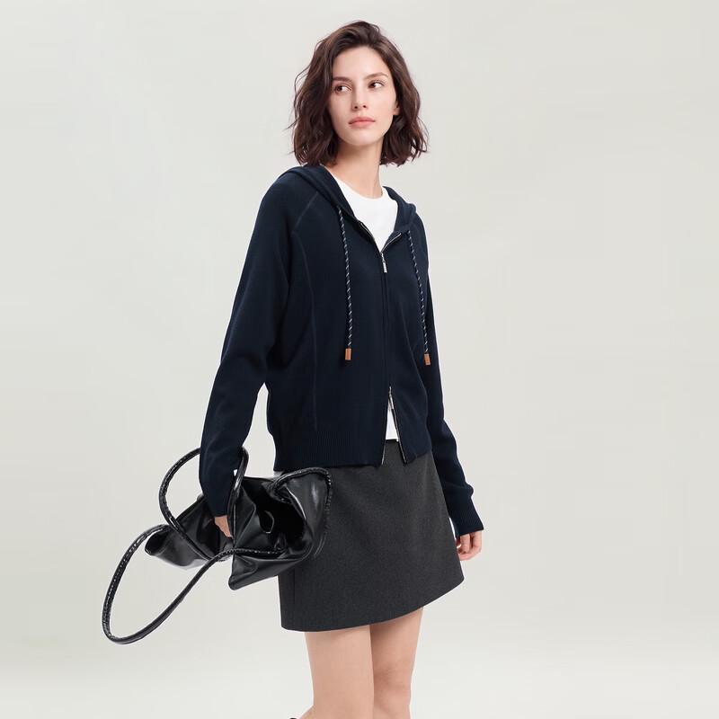 Sancai Women's Casual Hooded Zipper Knit Cardigan
