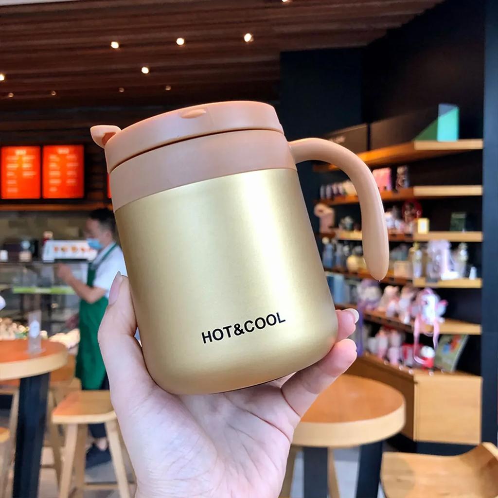 1pc 350ml/500ml Stainless Steel Coffee Thermos Mug Cold and Hot Thermal Water Bottle with Handgrip Office Vacuum Flask Tea Cup