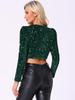Allegra K Women's Sequined Cropped Bolero Cardigan with Open Front, Dark Green, Size M