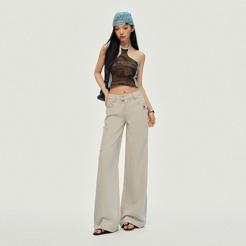 Spring Summer Vintage Tea White Relaxed Straight Slim Wide Leg Denim Pants For Ladies Casual Pants Oversize Denim Trousers XS