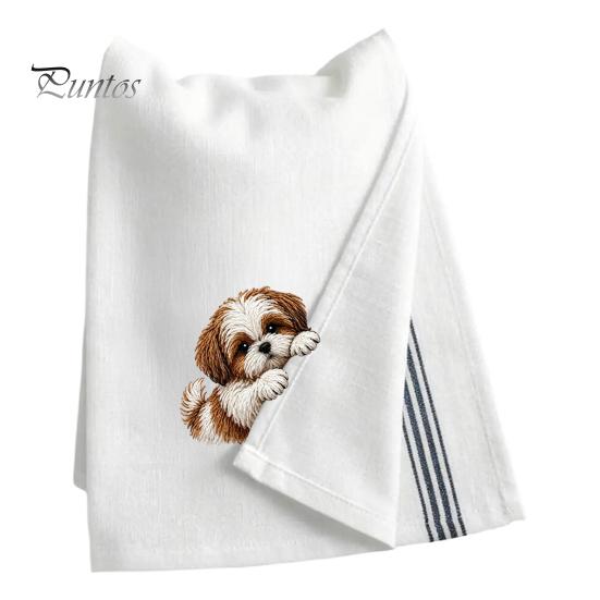 Embroidered Puppy Tea Towel Cute Towel, Corgi Dachshund Kitchen Dish Absorbent Decorative Guest Towels Quick Dry Hand for Dog Lovers Bathroom