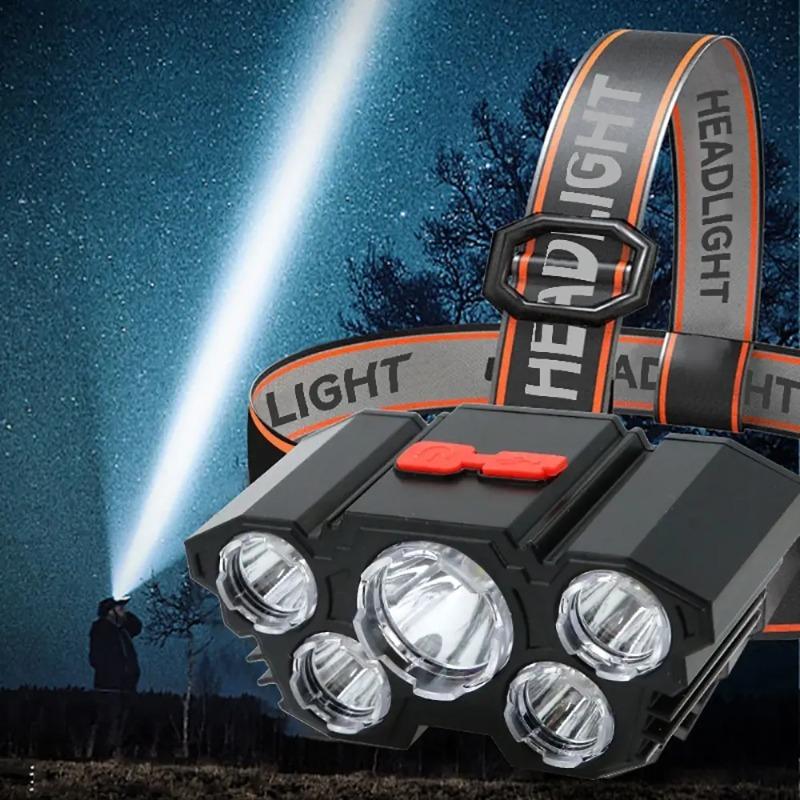 300LM Portable LED Headlamp 5 LEDs Flashlight USB Rechargeable 3 Lighting  Modes for Outdoor Camping Fishing Head Light Headlamp