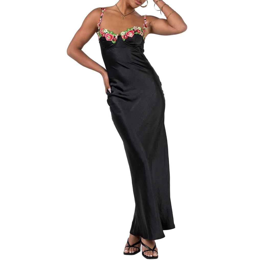 European and American Spring/Summer 2024 Embroidered Lace Sleeveless Solid Color Dress for Women