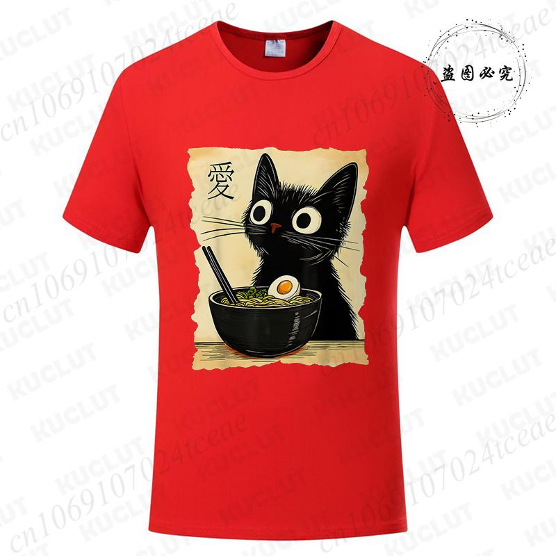 Japanese Kawaii Anime Cat T-Shirt Funny Cat Ramen Graphic Tee Fashion T-shirts Short Sleeve Clothes Trend Casual Unisex Tshirts