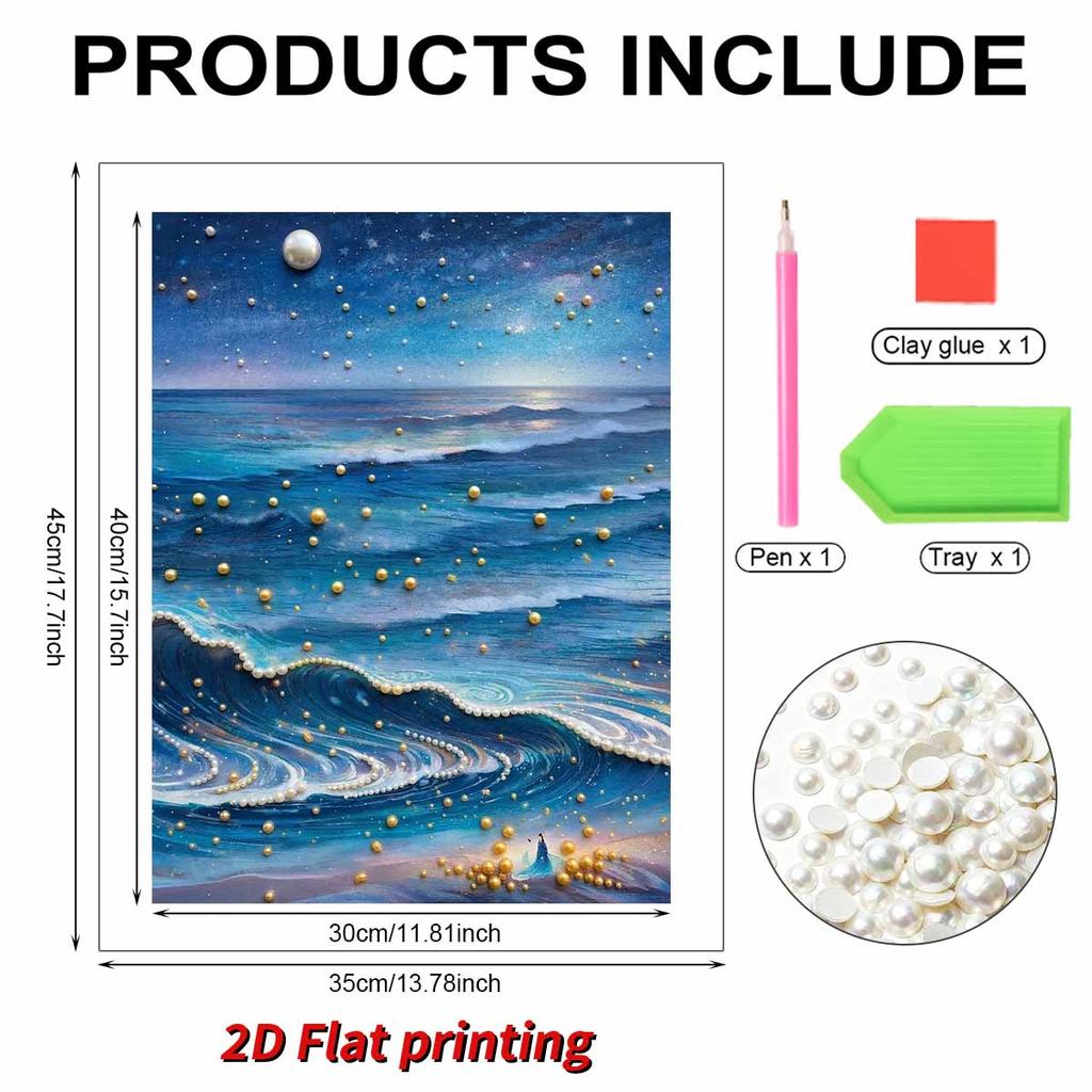 DIY Pearl Painting Set Wave Pattern Home Decoration Handmade Sticky Diamond Creative Canvas Pearl Art Painting Crafts Perfect Gift