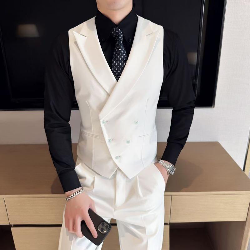 

Мужской новый костюм высокого класса повседневный вафельный с пряжкой деловой жилет без рукавов S