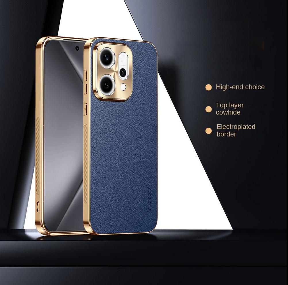 

First Layer of Cowhide Lychee Texture Electroplated Frame Case For OPPO Reno 14 Pro reno14 Reno 13 Pro Lens Protect Cover OPPO Reno13