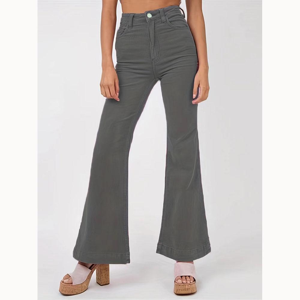 Vårmote Kordfløyel Slengbukser Vide Ben Bukser Dame Ensfarget Casual Komfortable Bukser