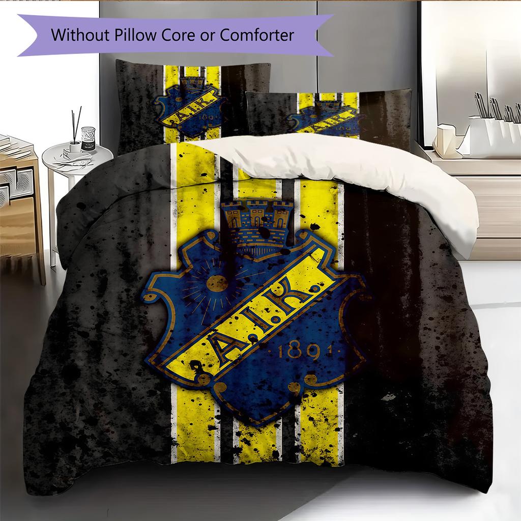 AIK Fotboll Pattern Bedding Quilt Set Home Decoration Gift (1 * duvet cover + 2 * pillowcase without core)
