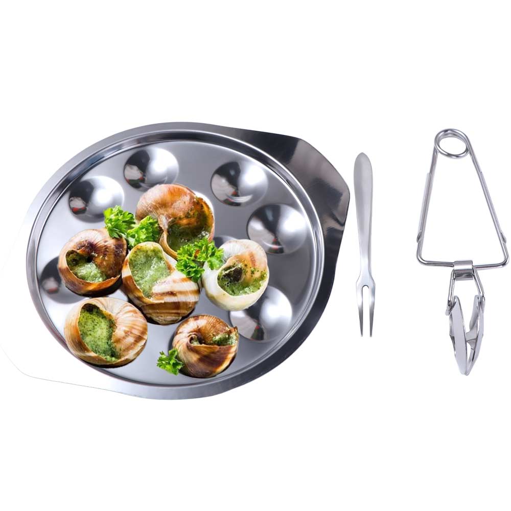 3PCS/SET Stainless Steel Escargot Serving Tray Elegant Seafood Plates Creative Oyster Plate  Cooking