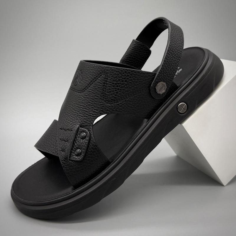 Men s Genuine Leather Non-slip Outdoor Sandals - Breathable  Comfortable Flip-flops 39