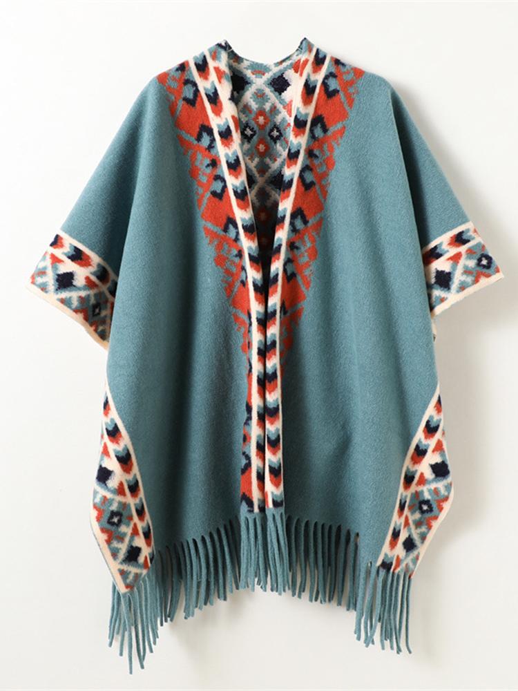 Winter Women Scarf Layers Poncho Elegant Lady Retro Boho Print Tassel Wraps Shawl Warm Scarve Capa Para Mujer Pashmina Cloak New