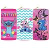 Stitch PU Long Wallet Student Anime Zip Coin Purse Makeup Bag Passport Holder 3pcs