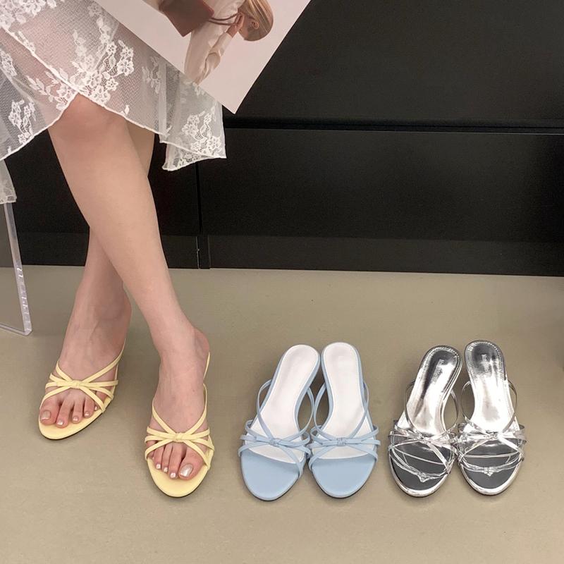 Fashion SUOJIALUN 2025 Summer New Brand Women Slipper Fashion Narrow Band Ladiae Elegant Slides Thin Low Heel Outdoor Dress Sandals Shoe