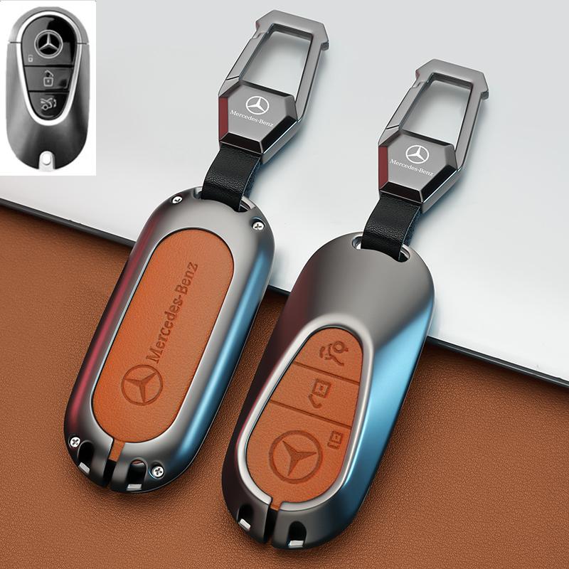 SFX1 Zinc Alloy+Leather Car Key Case Cover for Mercedes Benz 2021 C /S Class W223 W206 S350L S400L S450L S500L Protector