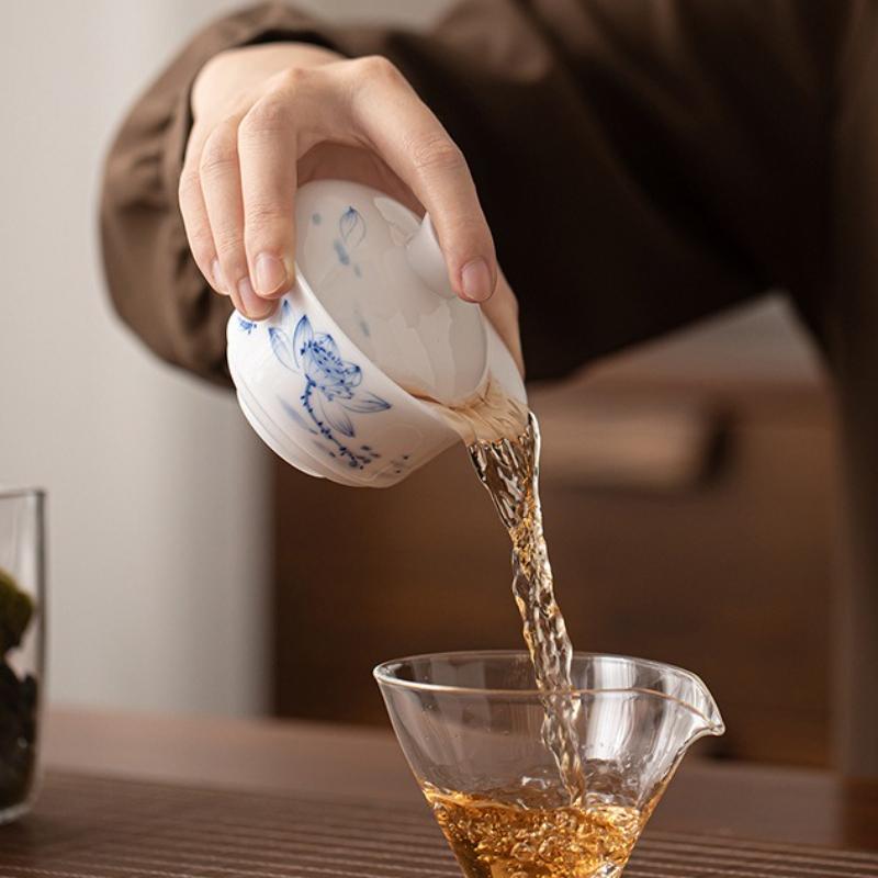 Sancai cover bowl Dehua white porcelain tea bowl Chinese-style household high-end large-capacity hover cover bowl tea