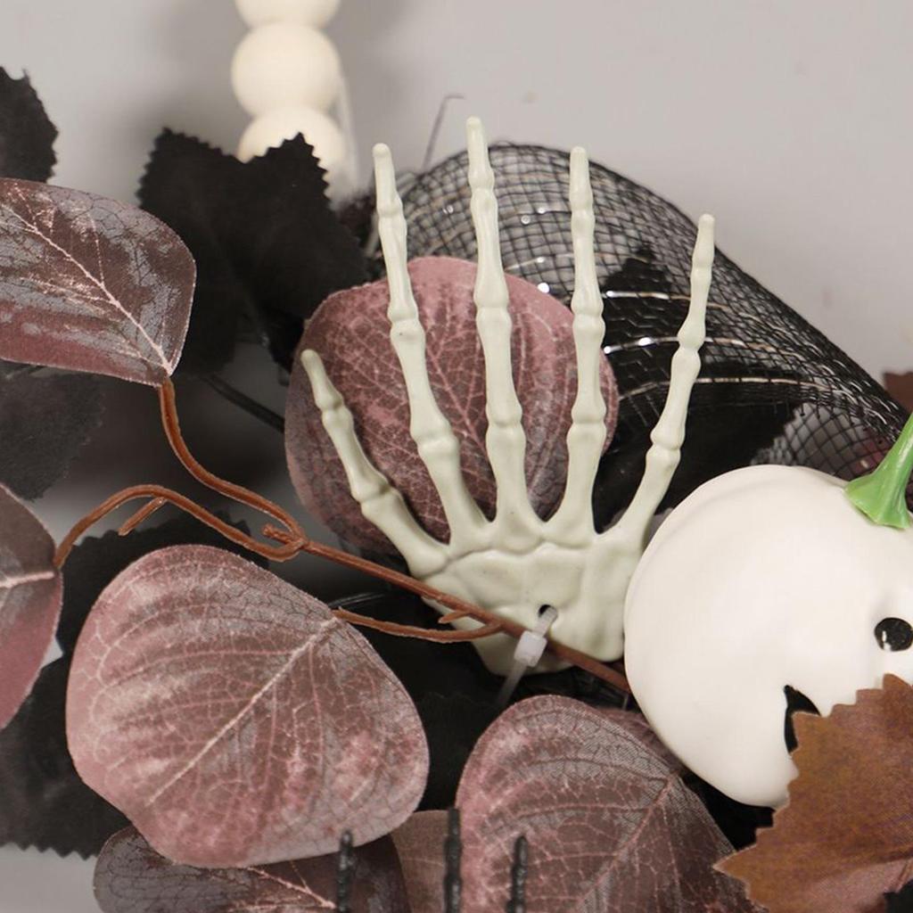 Läskig Halloweenkrans Konstgjord lönnlövsgirlang Spindel Pumpa Spöke Festlig krans 16 tum För kök Veranda Utomhus