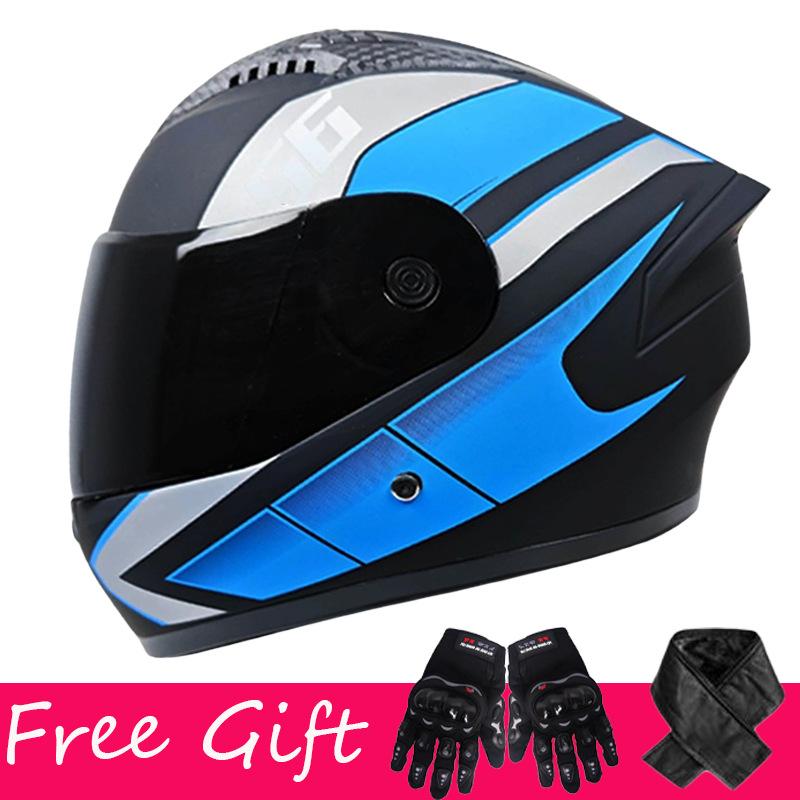 Gloves + Scarf, Double Lens Full-coverage Helmet for Men and Women Riding Four-season Safety Helmet