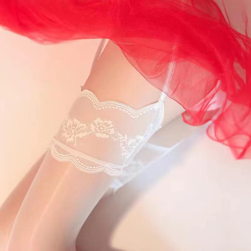 Ligueros de encaje Mu Ruan: Sexy Transparente de Una Pieza con Entrepierna Abierta Calcetines por Encima de la Rodilla