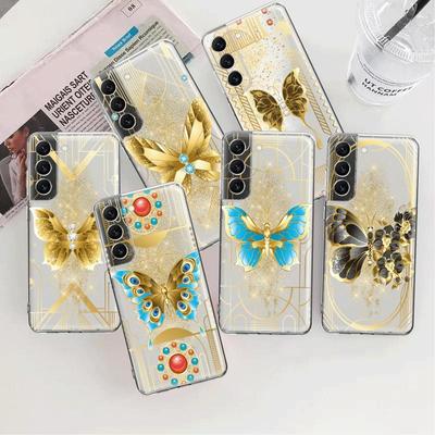Gold Schmetterling Blume Klare Hülle für Samsung Galaxy S23 S22 S21 S20 Fe Ultra S10 S9 S8 Plus 10e S10lite Note 10plus 20ultra