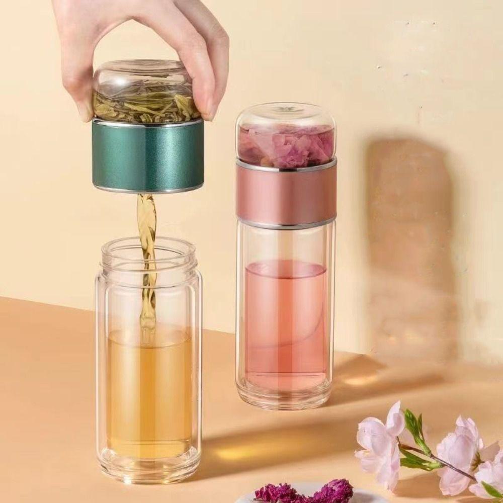 Double Layer Glass Tea Water Bottle Leak Proof Tea Infuser Bottle Tea Water Separation Cup  Office