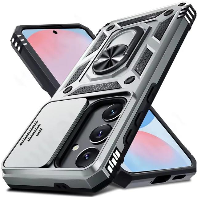 Military Armor Camera Slide Case For Samsung A57 A37 A17 A56 A16 A36 A26 A35 A15 A55 A53 A54 A14 Magnetic Ring Stand Phone Cover