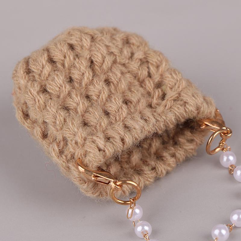 1/12 Doll Mini Knitted Shoulder Bag Pearl Chain Crossbody Bag Doll Dress Up Accessories For Dollhouse Decoration