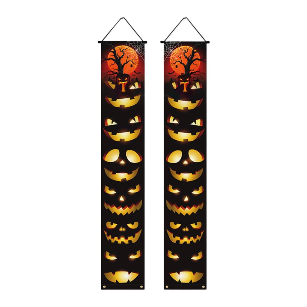 Set - Pumpkin Flag and Door Curtain for Porch Party Outdoor Decor