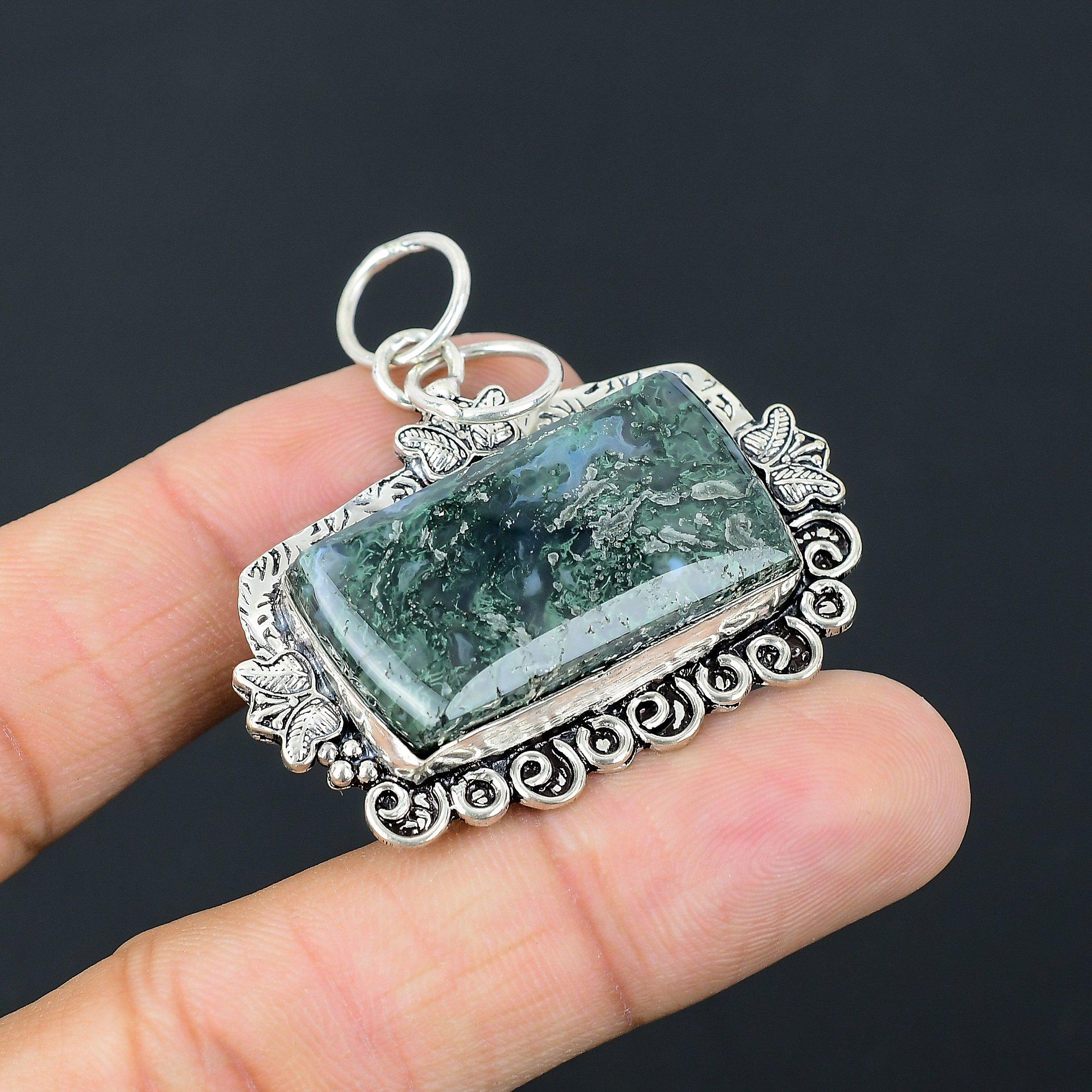 Свадебный подарок для нее Подвеска из серебра 925 пробы с натуральным солнечным моховым агатом