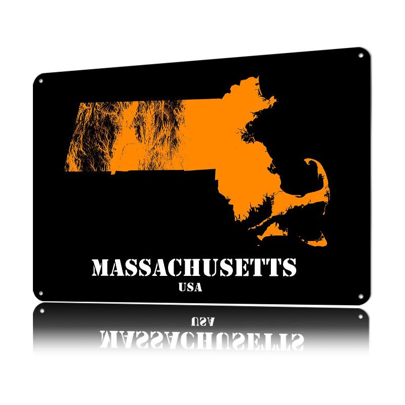Massachusetts USA State Minimalist Printed Poster Customized Retro Wall Art Vintage Metal Tin Signs for Home Bedroom Decoration