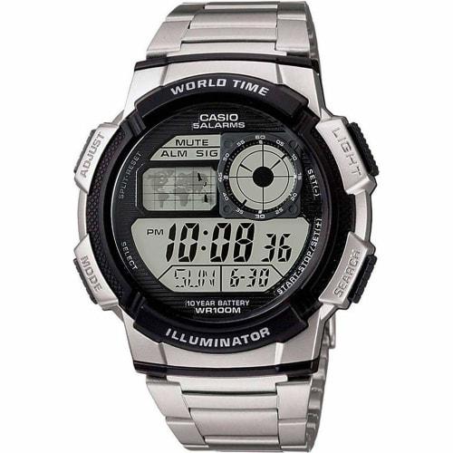 

Casio AE-1000WD-1AV World Time Digital Men s Watch with Metal Band, Silver, Overseas Model