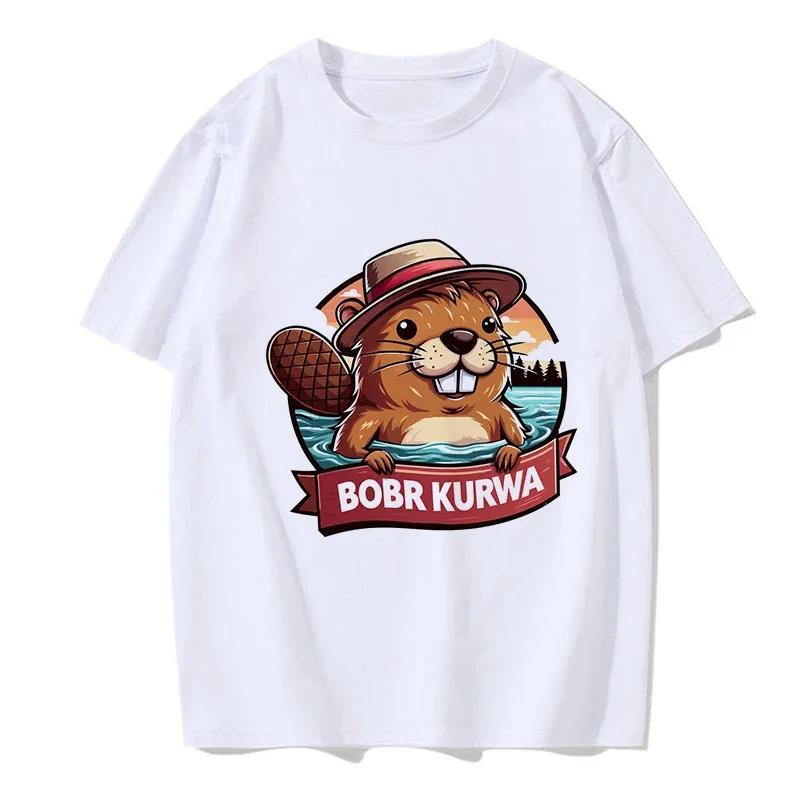 Funny Kurwa Bober Mange T Shirt 90s Cartoon Bobr Kurwa Grunge Tshirt Harajuku Y2k Tees Tops Men Fashion EU Szie T-shirt Clothes