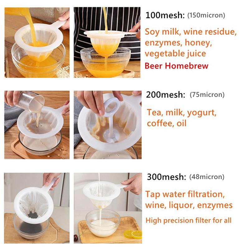 80/100/120/200/400 Mesh Kitchen Ultra-Fine Mesh Strainer Kitchen Nylon Mesh Filter Spoon For Suitable For Soy Milk Coffee Milk Yogurt