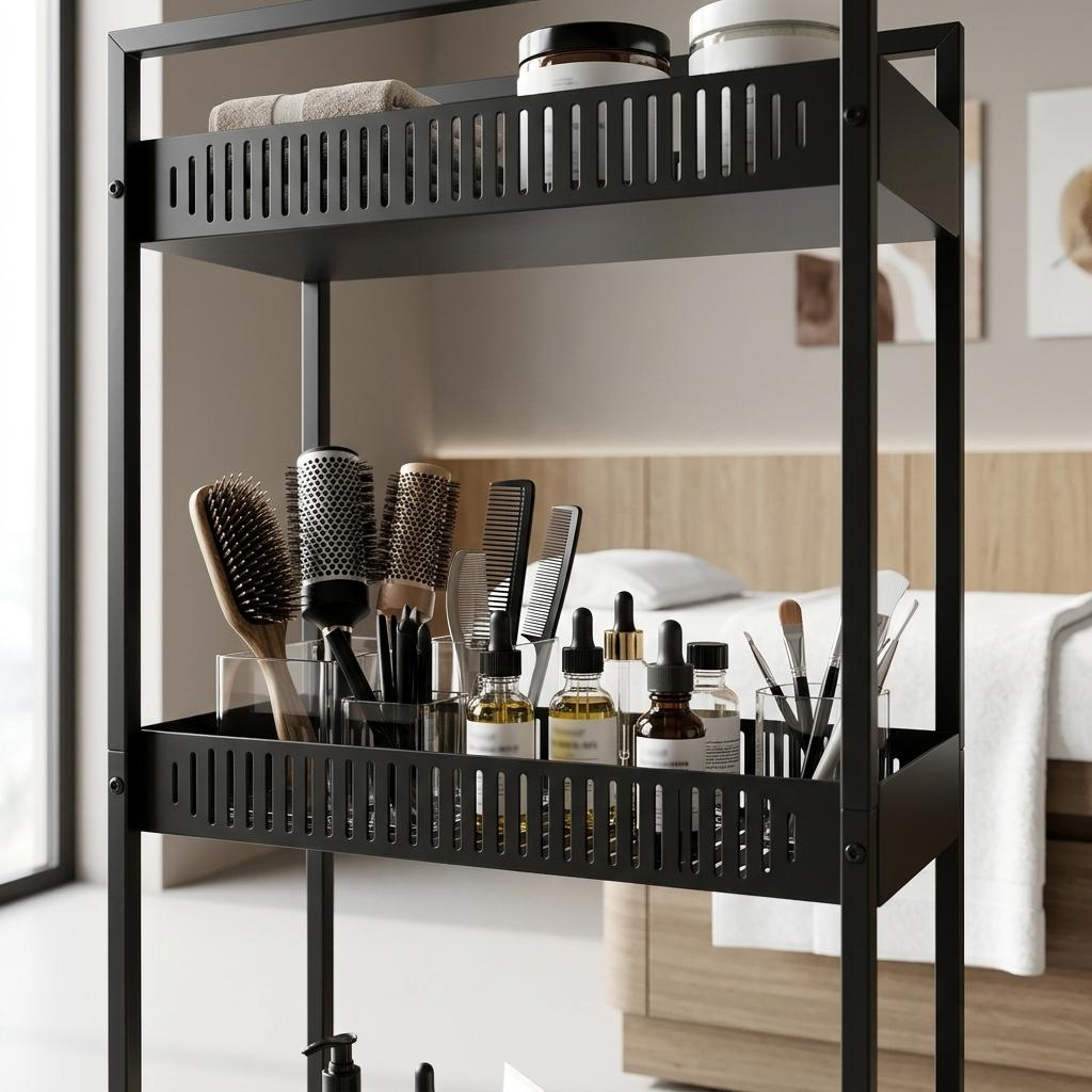 Hairdressing Trolley Cosmetic Spa For Salon Shelves Mobile Shelf On Wheels For Salon Black