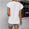 Ladies Summer Ruffles Short Sleeve V Neck Hollow Breathable Solid Color Pullover T Shirt Top