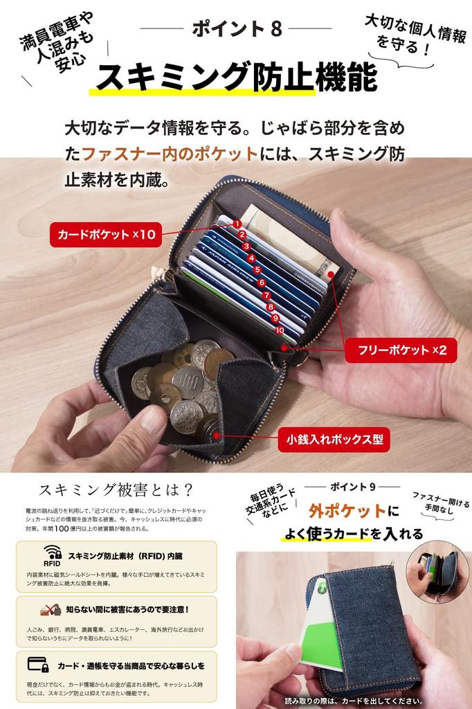 Okayama Denim Card Case Mini Wallet Coin Purse Bellows Skimming Prevention Box Type Coin Case Indigo Blue [Need Network]