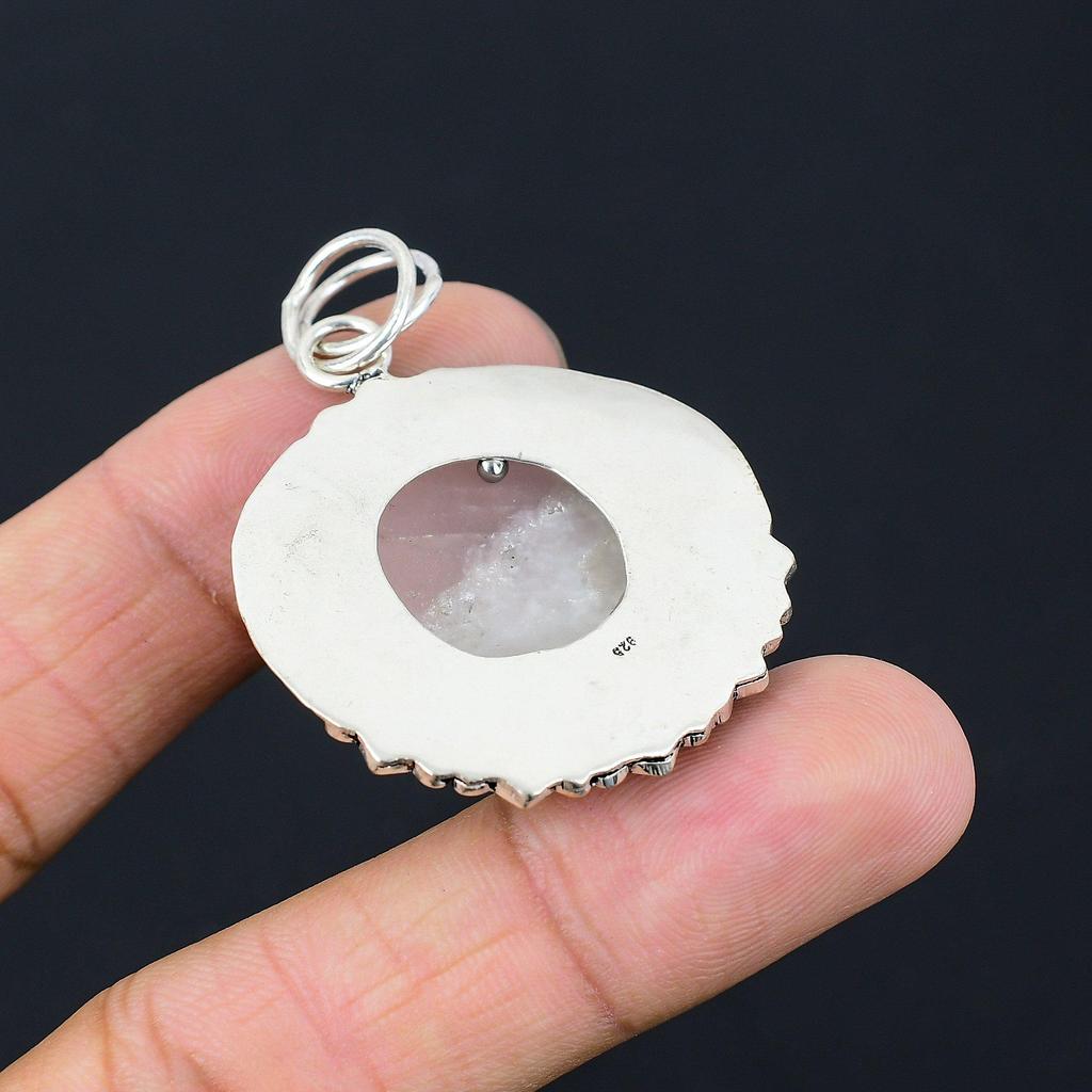 925 Sterling Silver Natural Rose Quartz Rough Unique Mother Elegant New Pendant