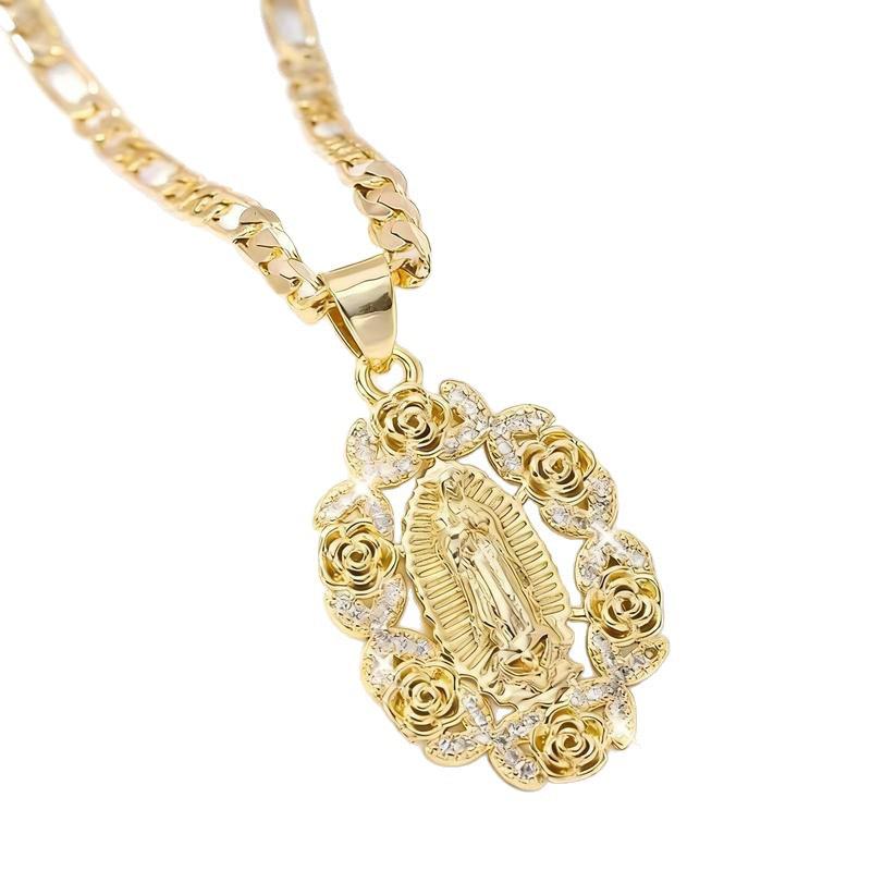 14K Gold Plated Zirconia Flower Pendant Necklace - European & American Style, Personalized Fashion Accessory
