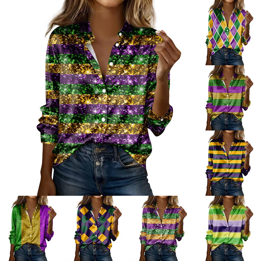 Women's Shirt Blouse Print Button Long Sleeve Casual Basic Shirt Collar Regular Top