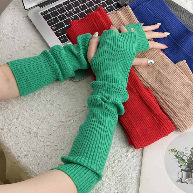 

Корейские женские теплые вязаные нарукавники без пальцев - Полупальцы, Длинные, Однотонные для осени/зимы One Size