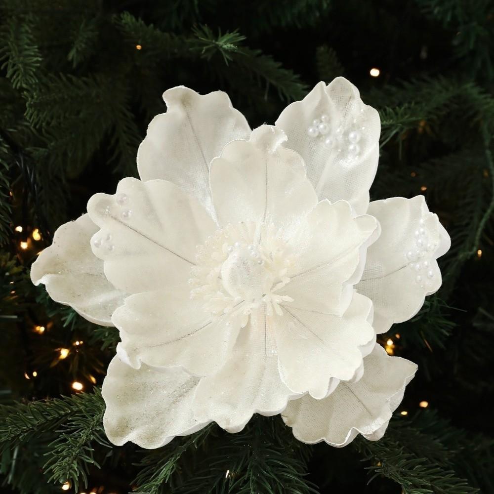 Lifelike Artificial Poinsettia Picks Sequin Fake Christmas Flowers New Year Decor