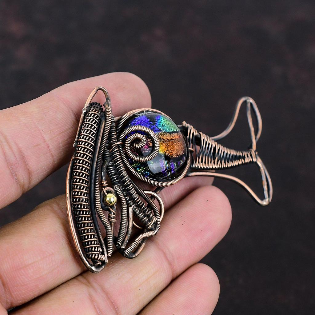 Amerikanischer Dichroic Glas Anhänger Kupferdraht gewickelt Anhänger Fisch Anhänger handgemachter Edelstein Schmuck brandneuer Anhänger Kupferschmuck als Geschenk