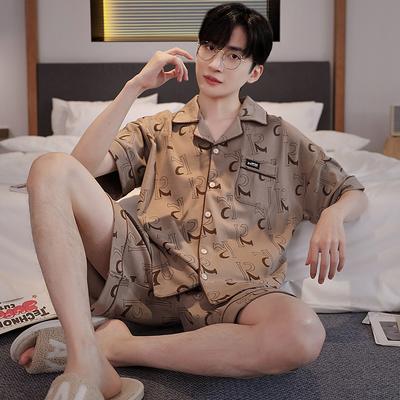 2025 Sommer Briefdruck Freizeit Herren Pyjama Set Elastische Taille Jungen Nachtwäsche Kurzarm Strickjacke und Shorts Weiche Pyjamas Home Wear Kleidung