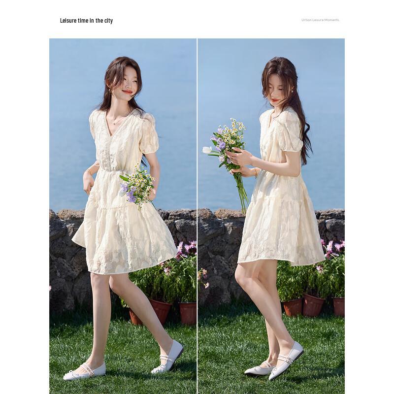 French Chic Drawstring V-Neck A-Line Summer Dress