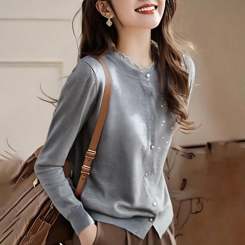 Spring new women's sweater cardigan lace lace knitted sweater