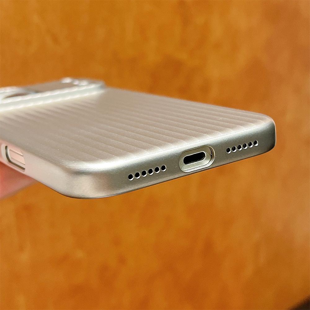 Matte Titanium Gray corrugated pattern phone case for iPhone 17 16 15 14 13 12 Pro Max Air Plus full shockproof hard back cover