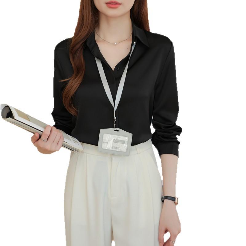 2025 Women's Professional Satin Long Sleeve Shirt with OL Versatile Design & 3D Pattern