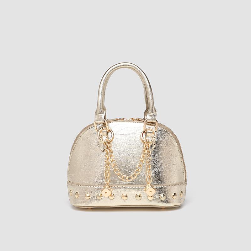 Niche Design Шампанское Золотая монета Заклепки Ручная маленькая сумка-ракушка, модная сумка через плечо на одно плечо золотой