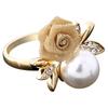 Women's Fashion Rose Faux Pearl Clear Crystal 9K Gold Plated Ring Party Jewelry