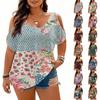 Women's Fashion Short Sleeve Cold Shoulder Top Casual Printed Blouse for Work Daily Wear Soft Fabric Comfortable Fit